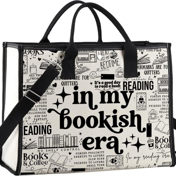 Bookish Canvas Tote Bag Reading Lover Gift Bookworm Shopper - Picture 1 of 7